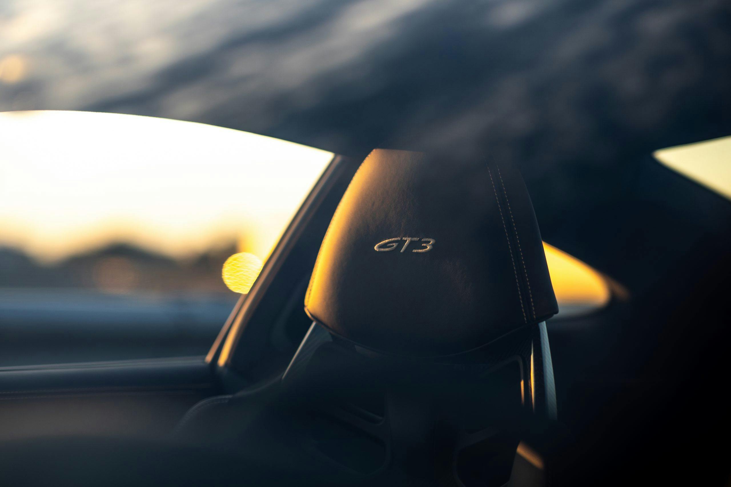 Porsche GT3 interior seat headrest through glass