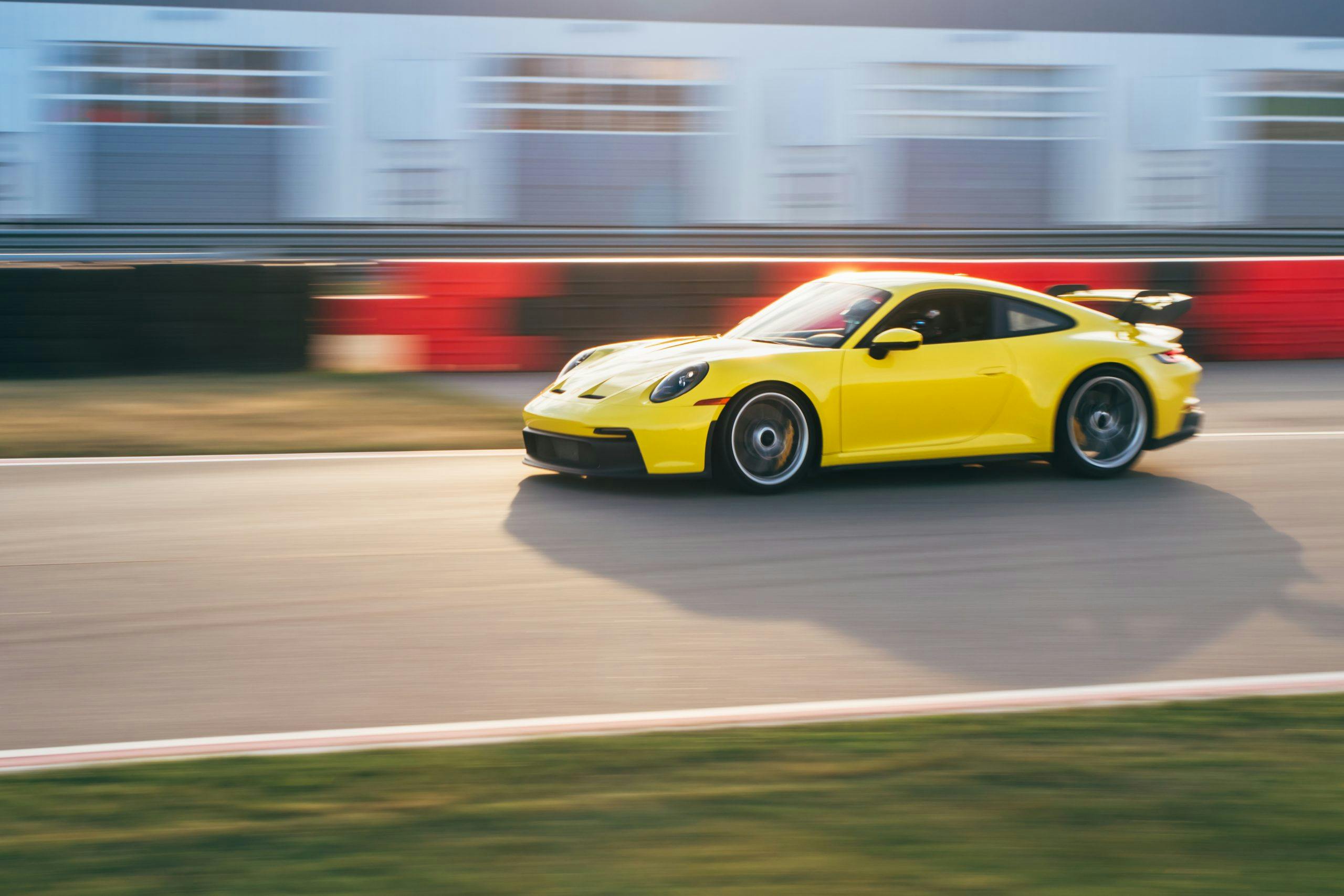 Porsche GT3 front three-quarter dynamic track action