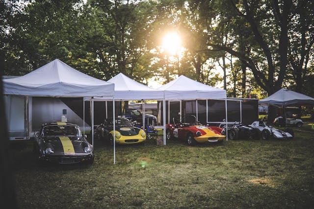 Vintage racing cars tent village