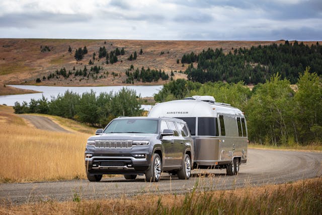 2023 Grand Wagoneer L Series II towing Airstream