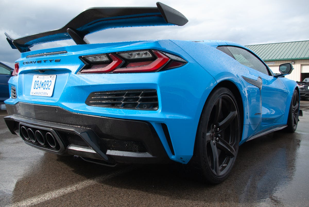 2023 Corvette Z06 blue rear corner closeup