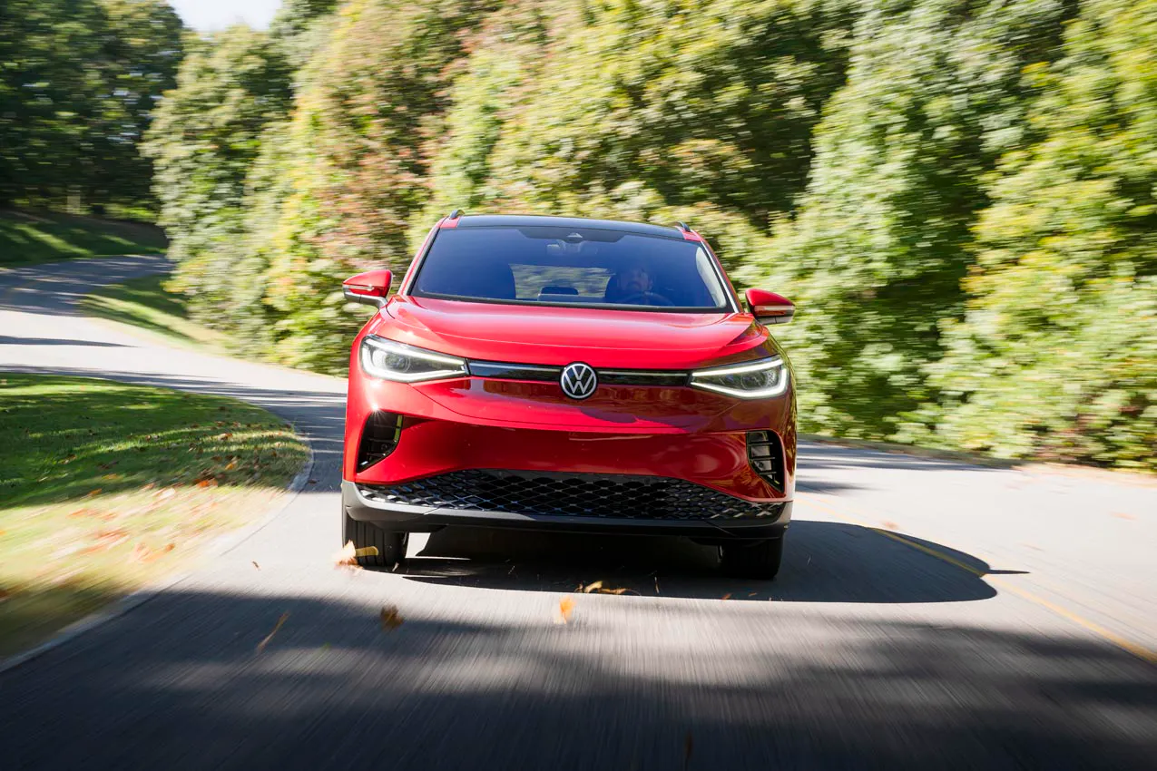 2023 Volkswagen ID.4 exterior red front end driving