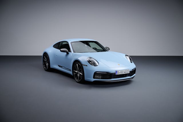 Porsche 911 T Gulf Blue front three-quarter