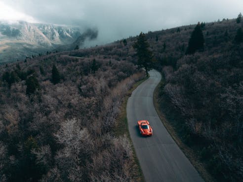 Ferrari Enzo Utah mountain pass roadway drone aerial