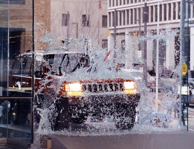 1993 Jeep Grand Cherokee at the 1992 North American International auto show bob lutz break glass