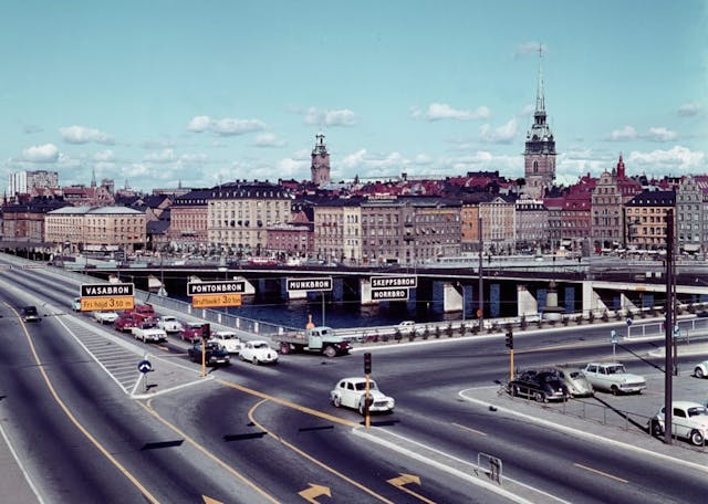 1960 Left Traffic Over Vasabron Stockholm Sweden