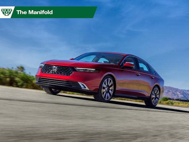 2023 Honda Accord exterior front three quarter red driving Manifold lede