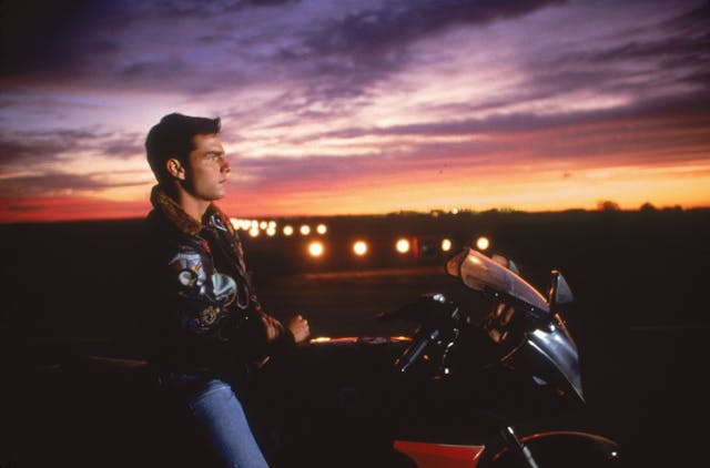 1986 Top Gun Tom Cruise Kawasaki portrait sunset