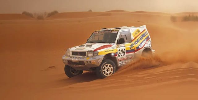 Mitsubishi Pajero Evolution Dakar Rally truck in the desert