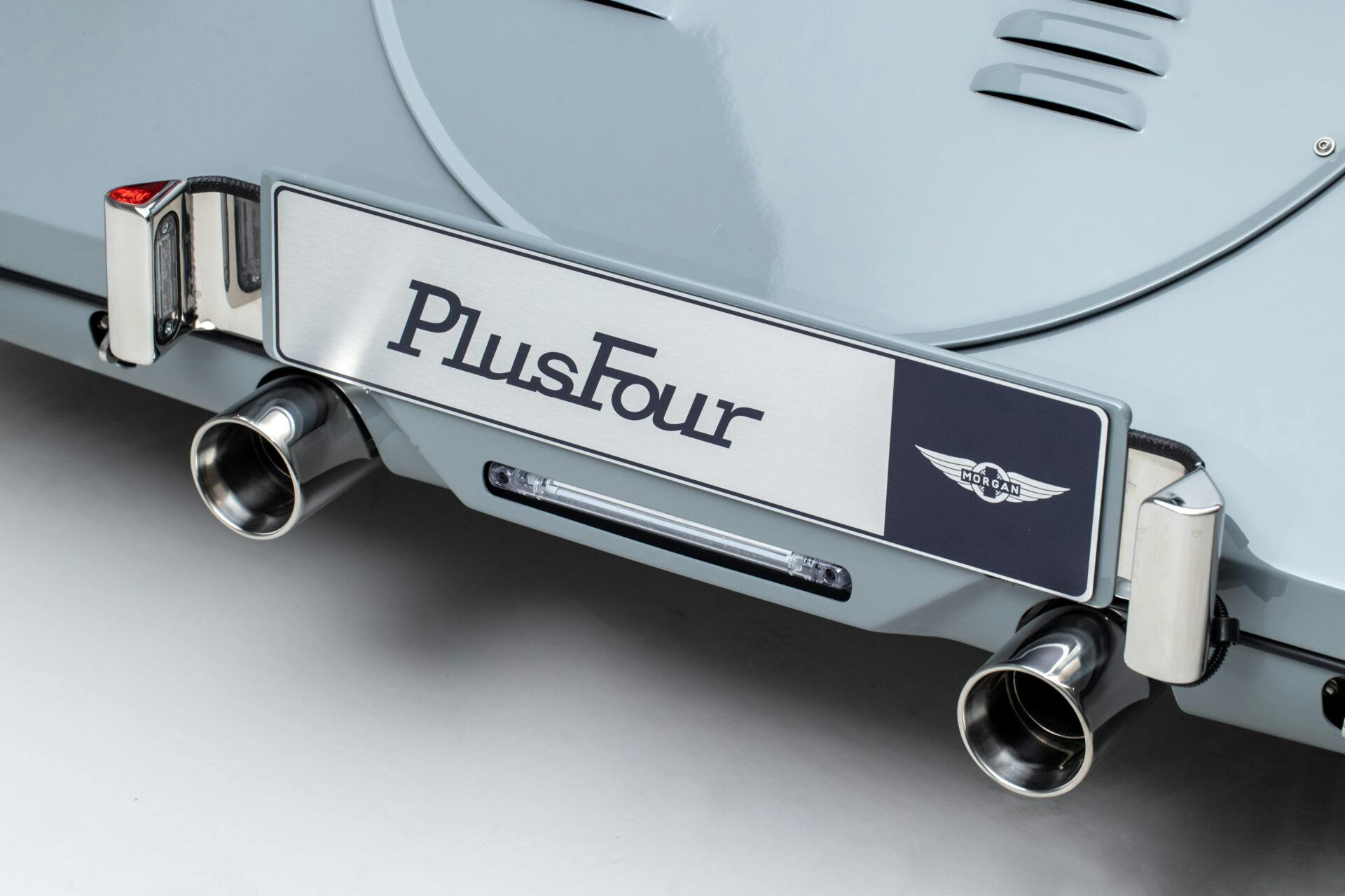 2022 Morgan Plus Four plate exhaust closeup