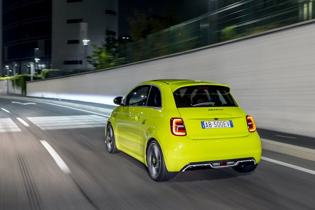 Abarth 500e rear three-quarter