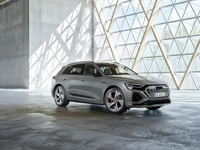 Audi Q8 e-tron quattro chronos gray front three-quarter