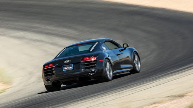 Audi R8 rear three-quarter cornering action vertical