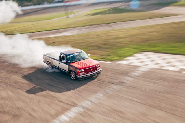 Hoodstock drift chevrolet pickup smoking tire action