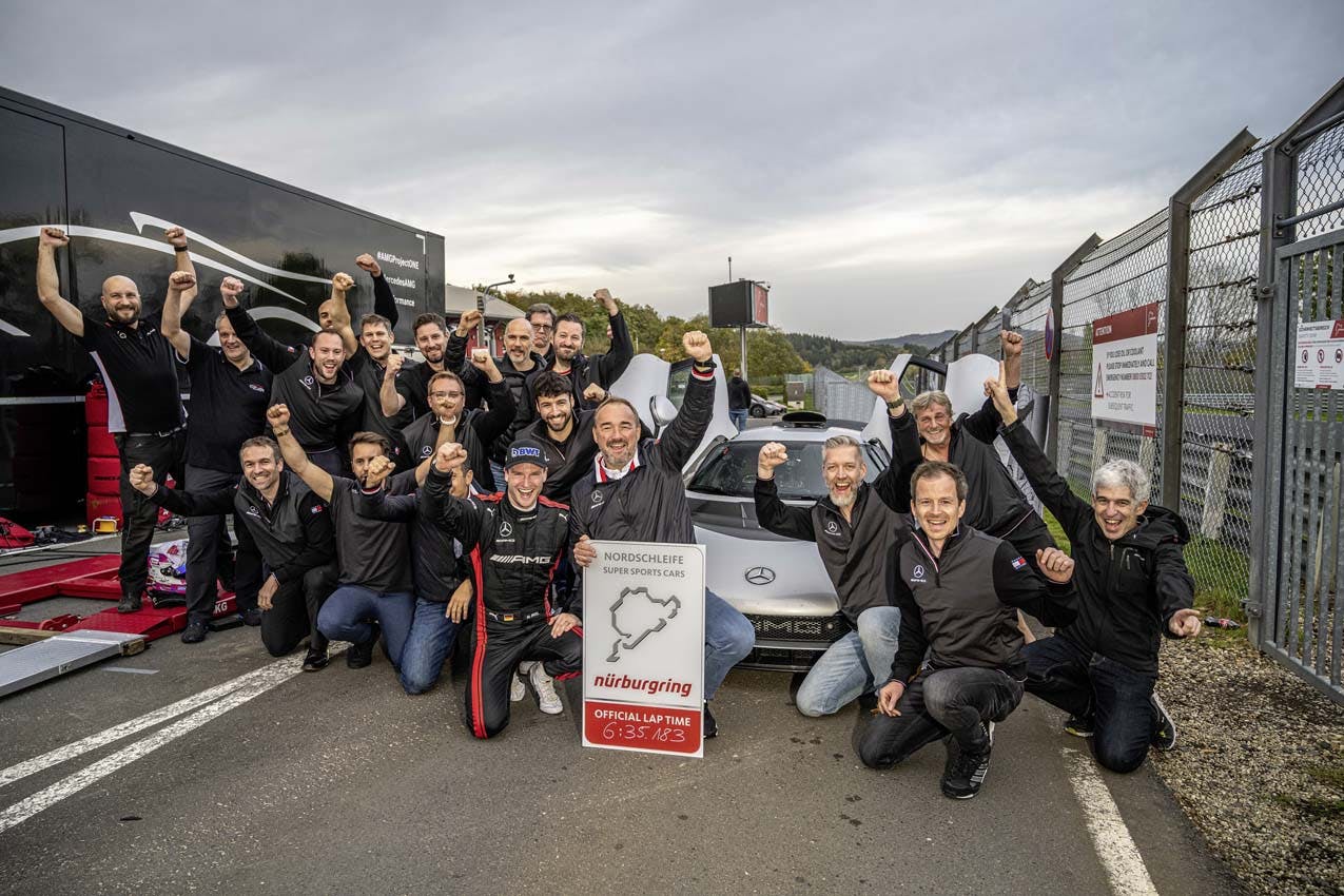 Mercedes-AMG ONE Nürburgring Lap Record Group photo with record board