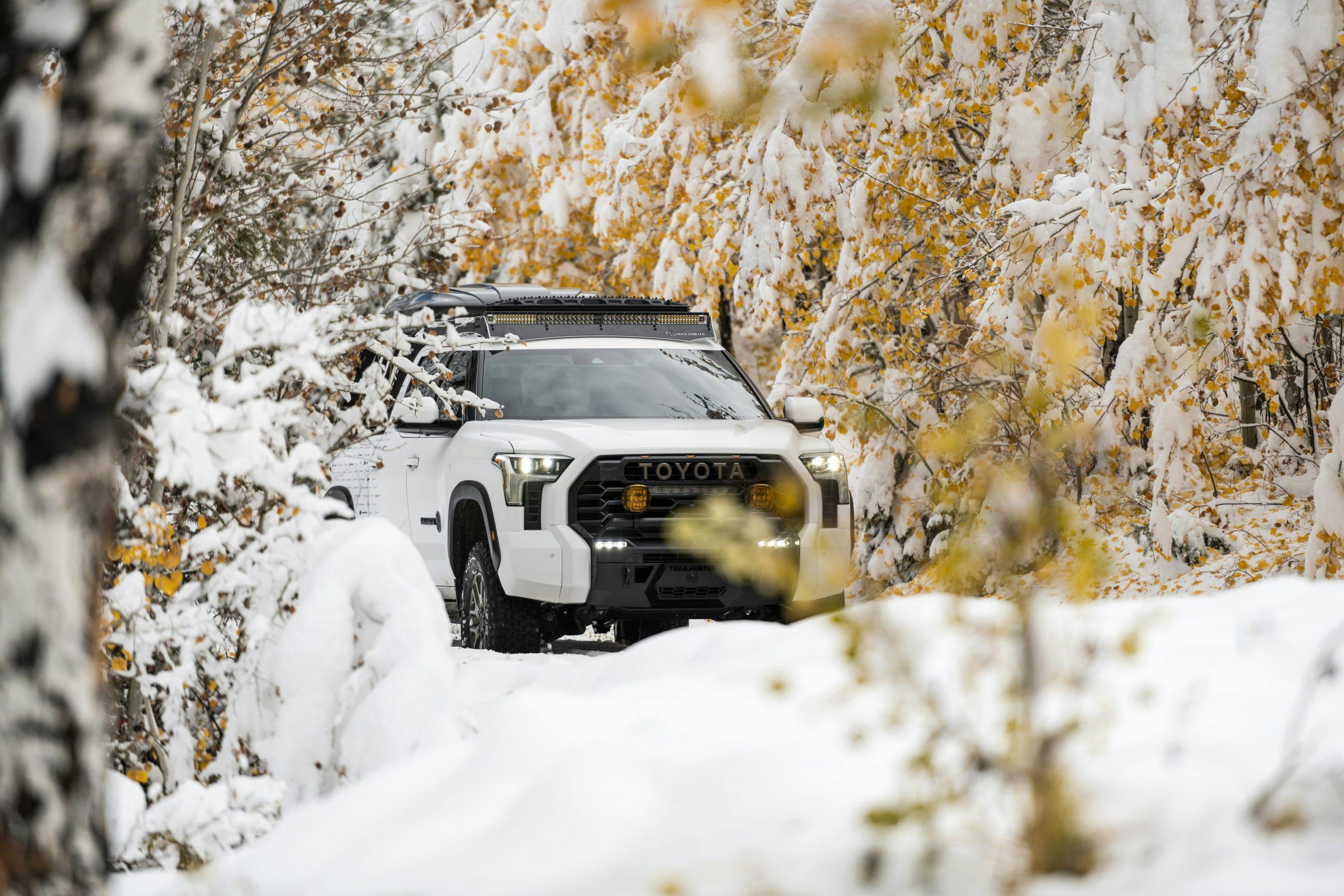 Toyota Trailhunter Concept exterior front end in the snow