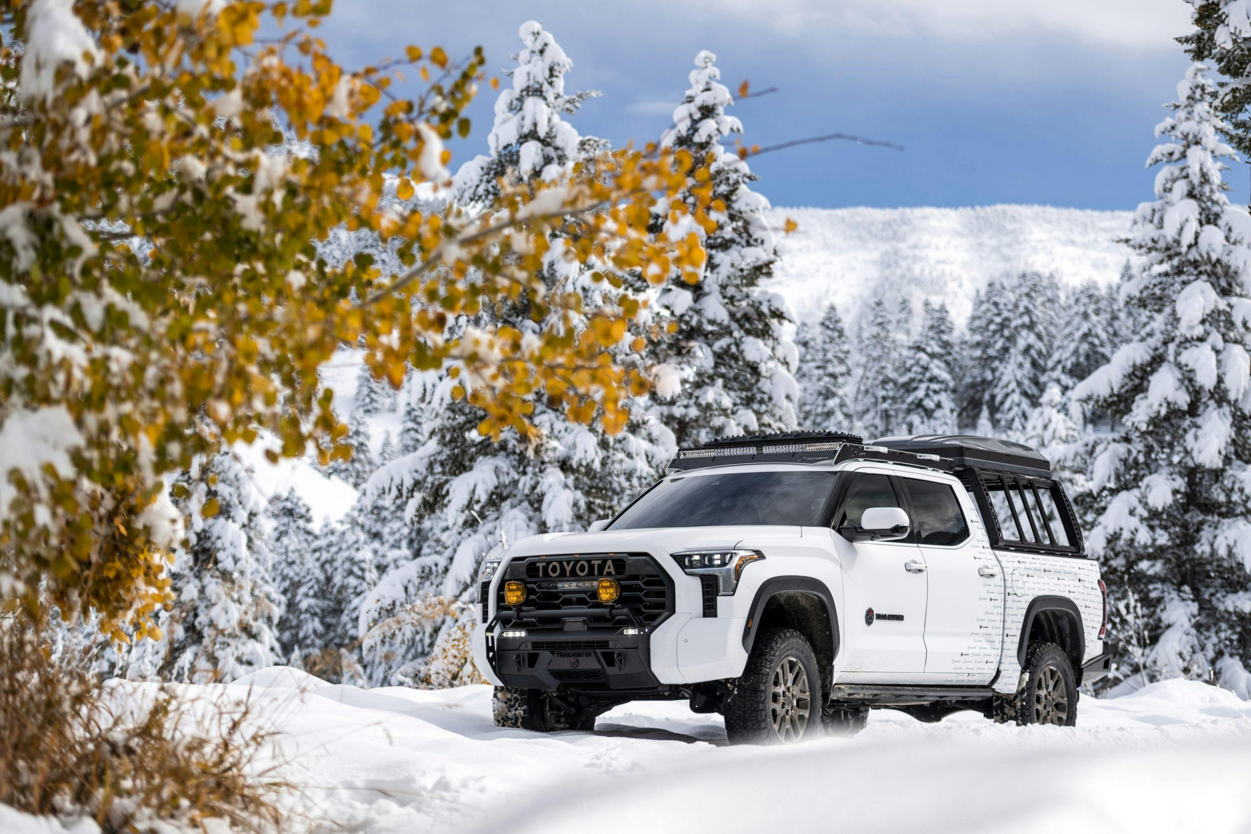 Toyota Trailhunter Concept exterior front three quarter hero in the snow