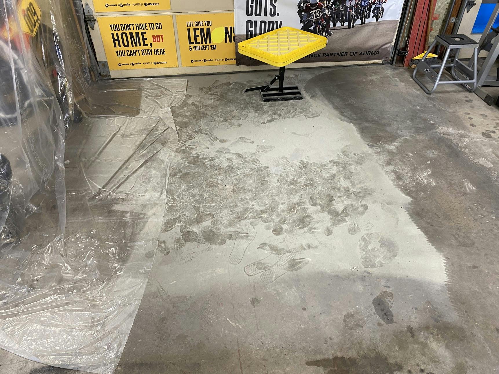 overspray dust on garage floor