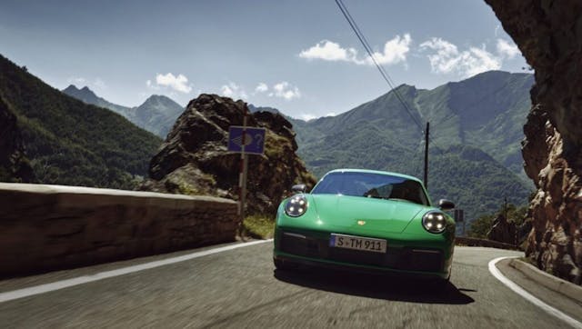 2023 Porsche 911 Carrera T green front driving action