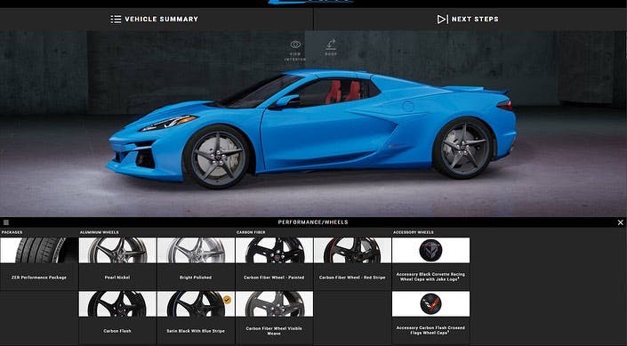 Corvette E-Ray blue side wheel options