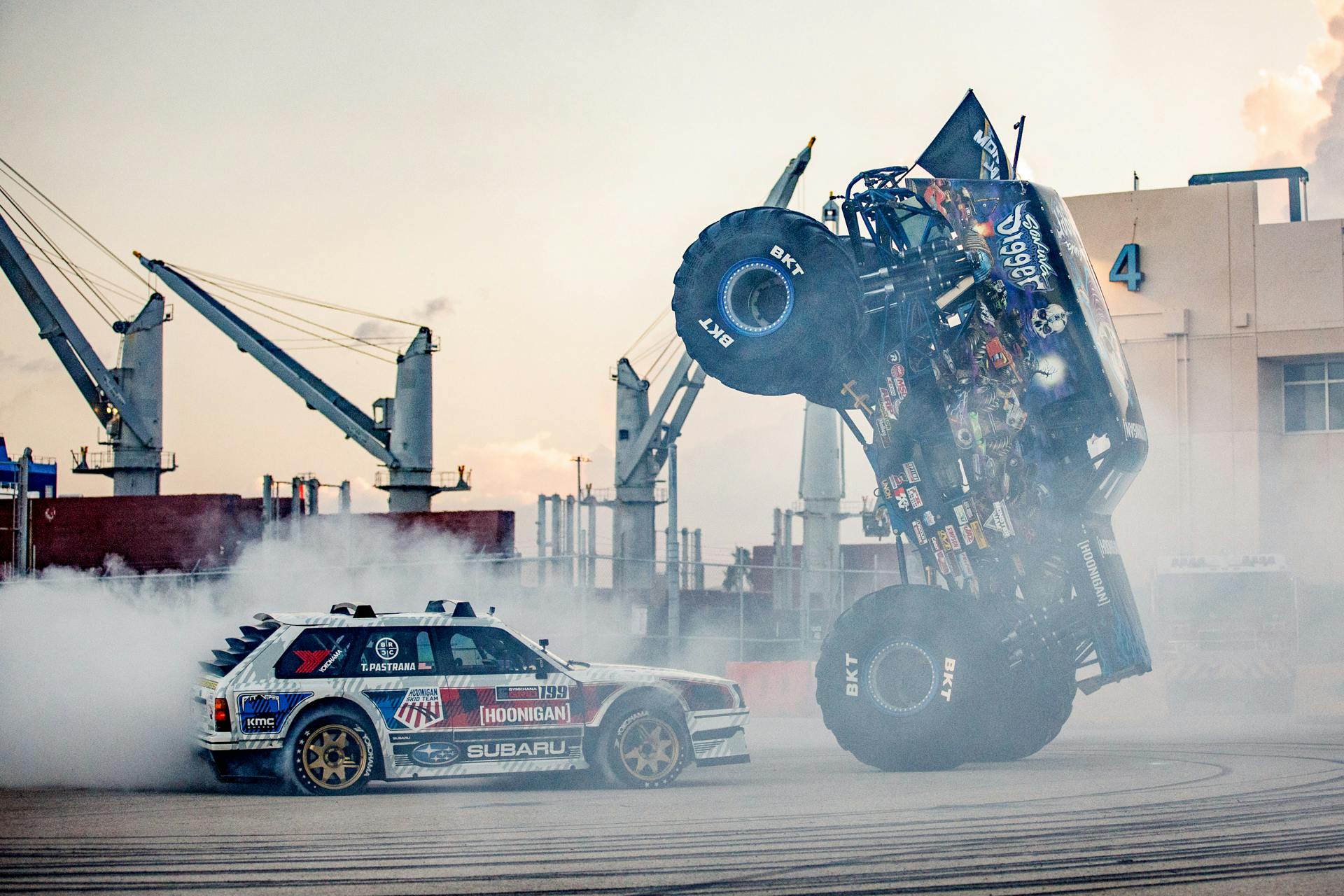 Travis Pastrana driving with monster truck