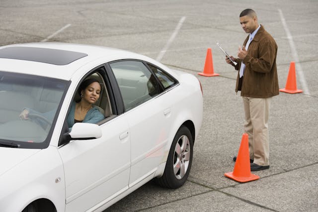 teenager taking drivers education test