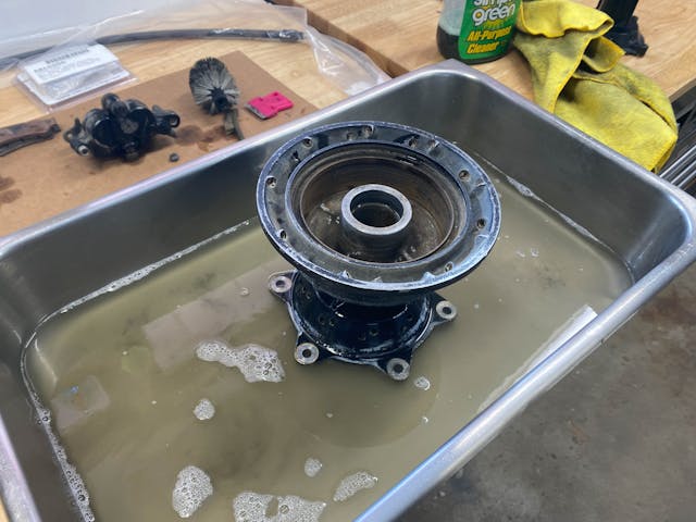 Honda Xr250 rear hub in cleaning bath