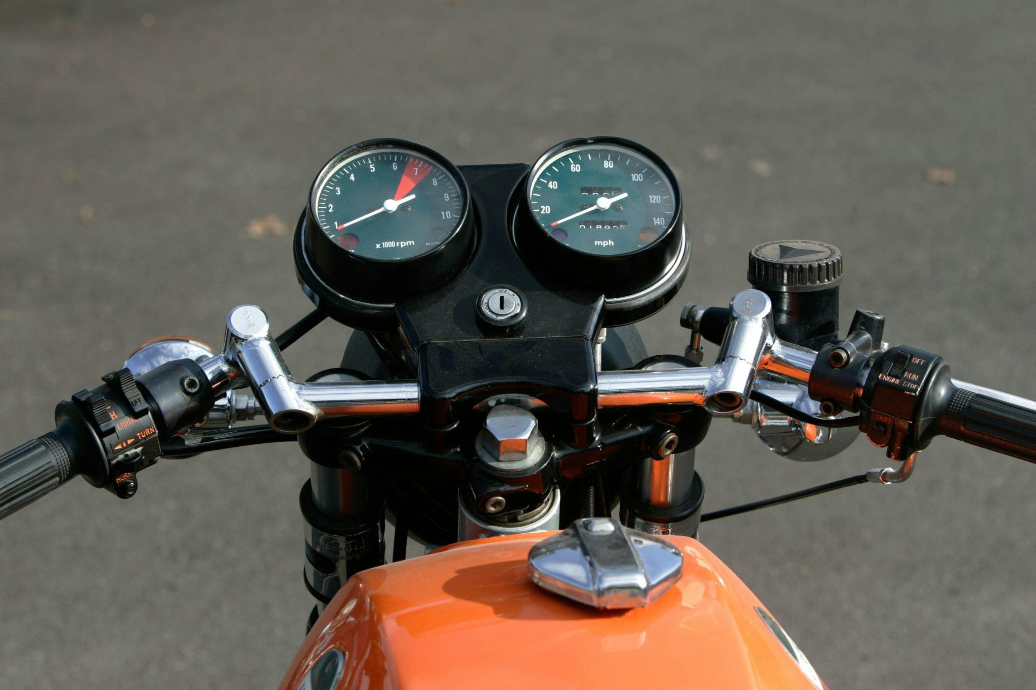 Laverda Jota motorcycle bars and gauges