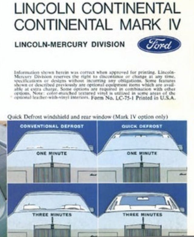 Ford quick defrost windshield ad for Lincoln Continental Mark IV
