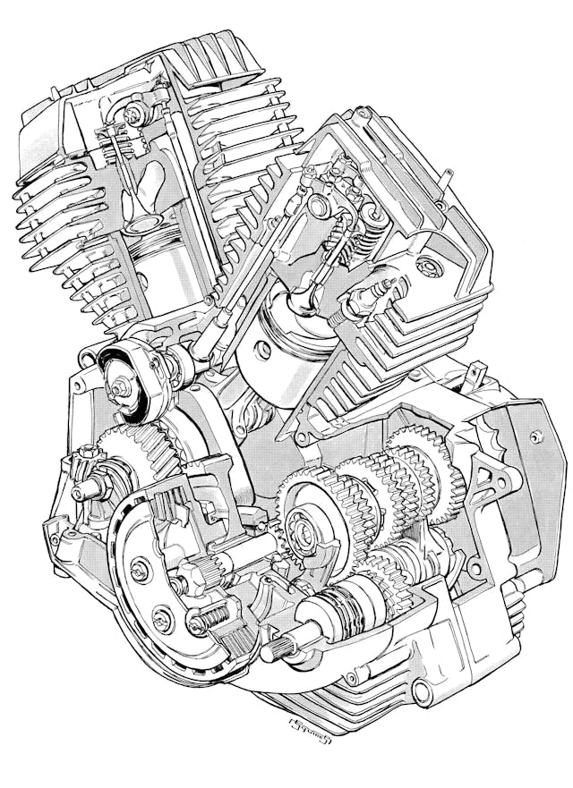 Morini engine cutaway illustration
