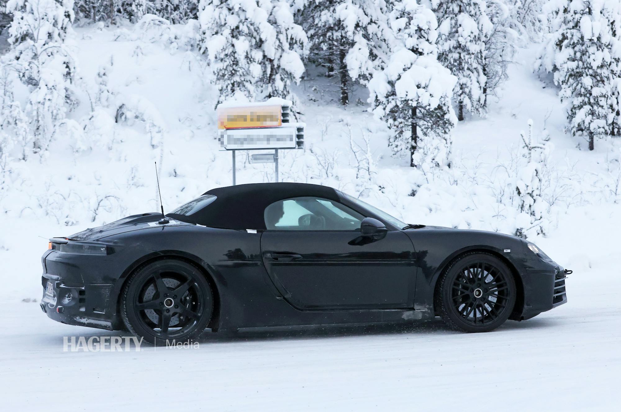 Porsche Boxster EV testing spy shot side