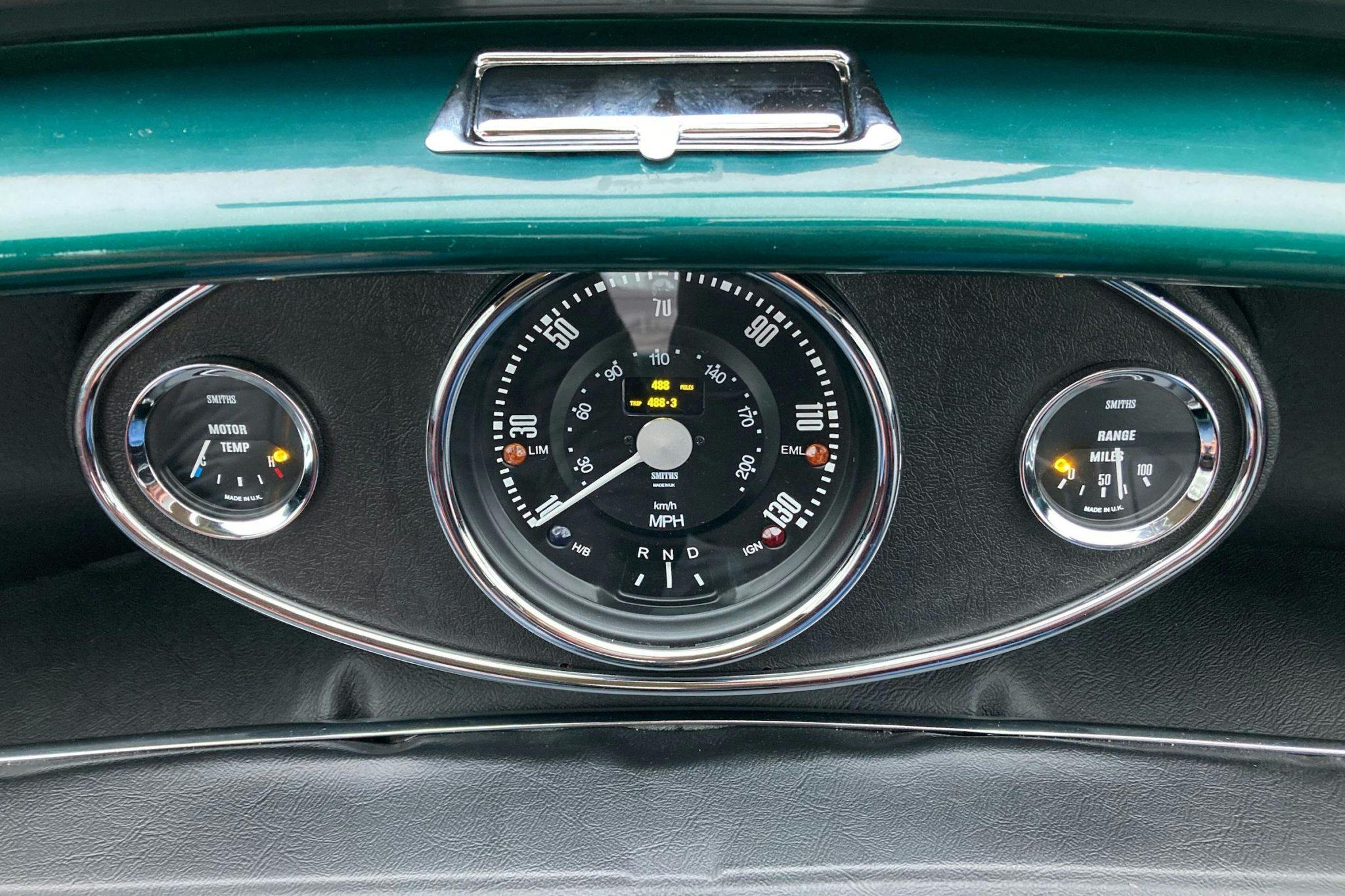Recharged Mini EV interior dash gauges
