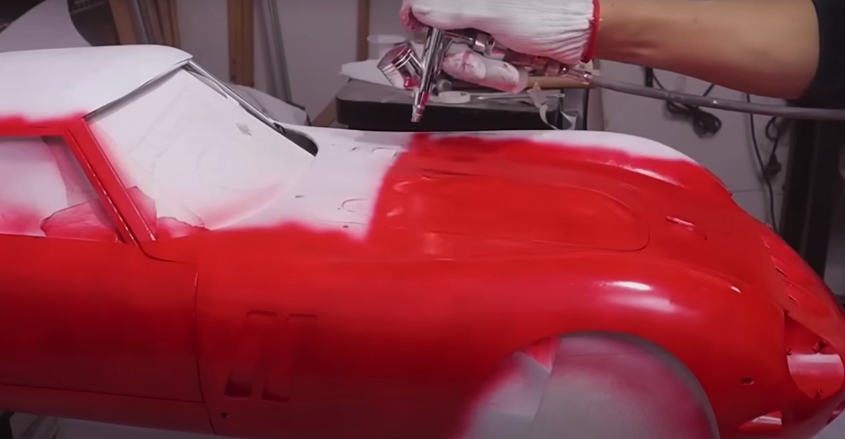 Scale Ferrari 250 GTO RC car red paint application