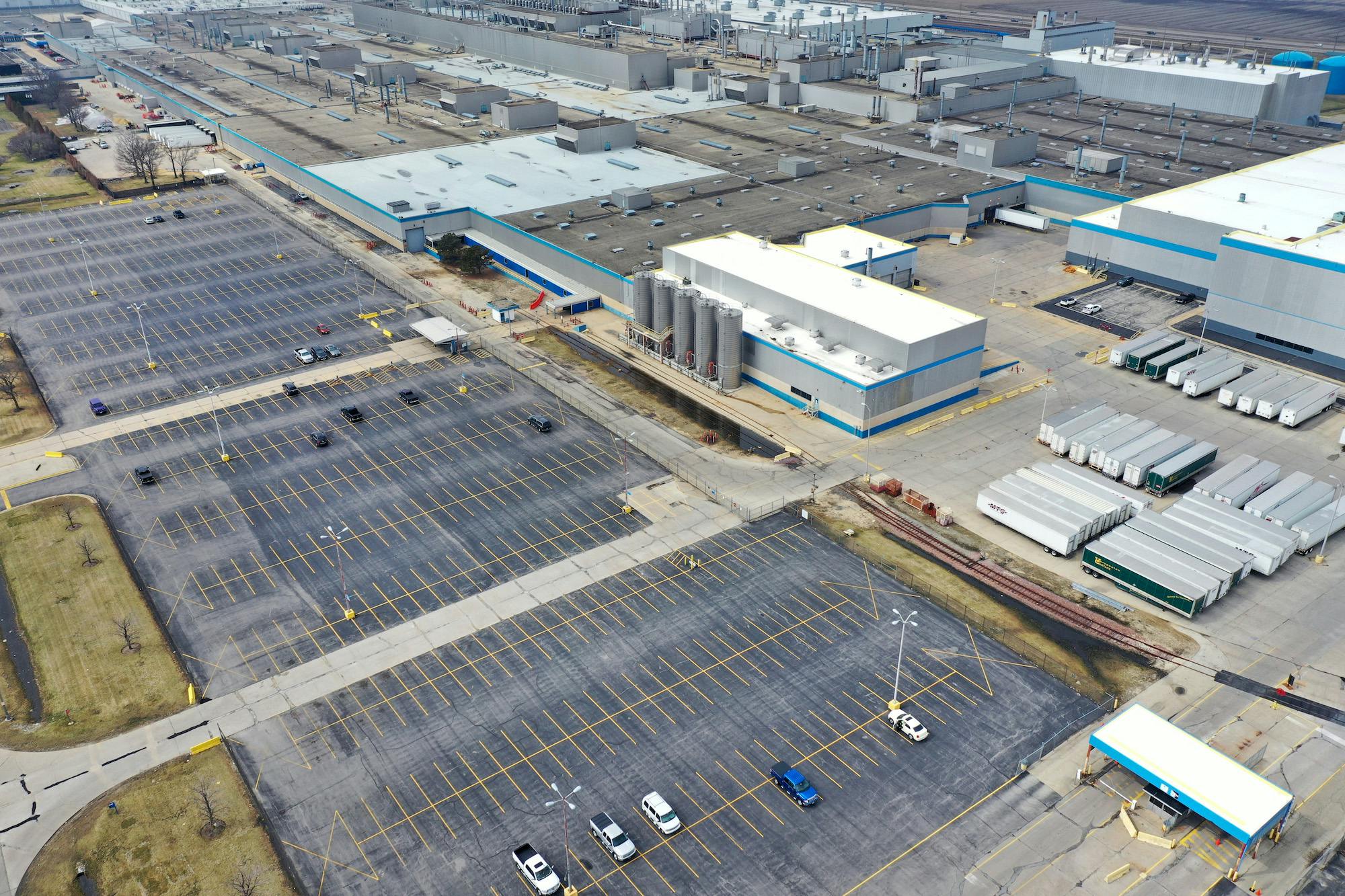 Stellantis Belvidere Illinois plant empty lot aerial