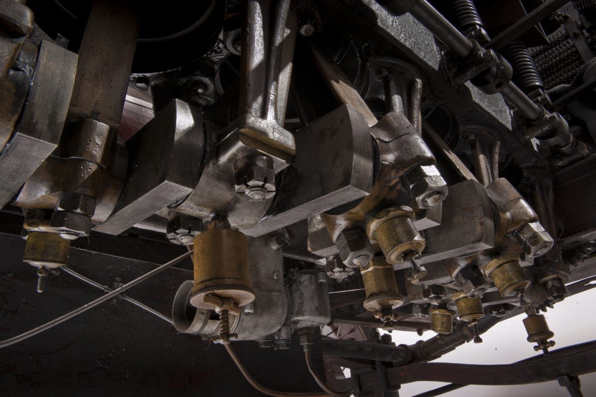 Ford 999 vintage race car engine shafts rods closeup