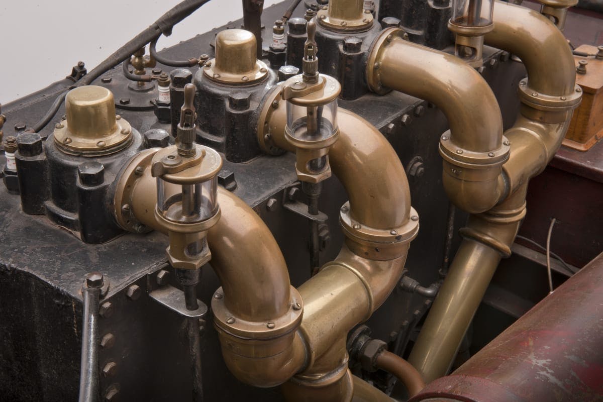 Ford 999 vintage race car engine closeup