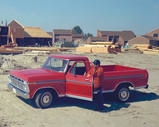 1975 Ford F-150 front three quarter construction worker f series truck