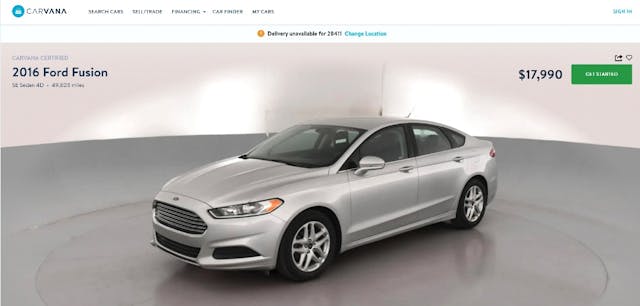 Carvana 2016 Silver Ford Fusion listing