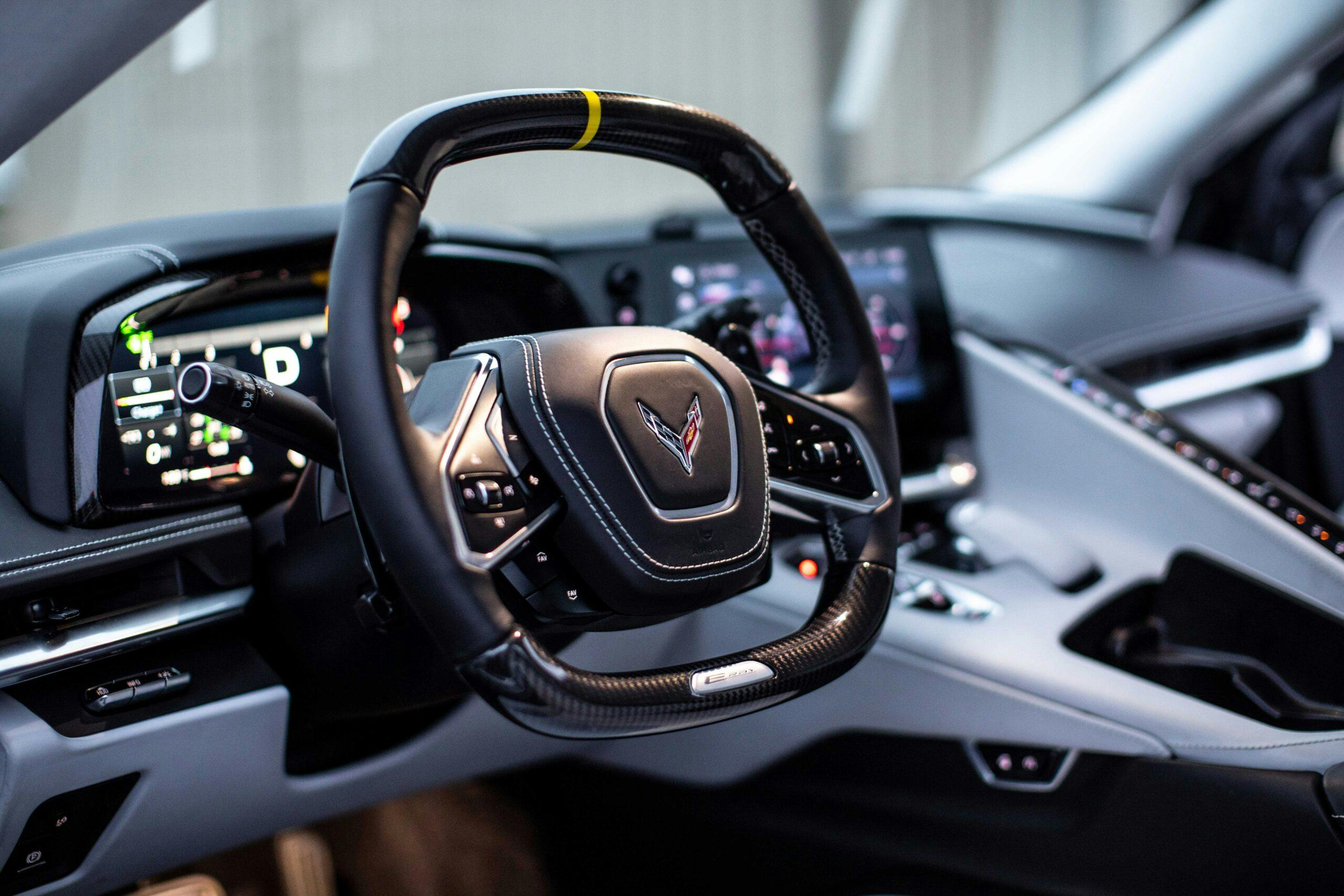 New Corvette E-Ray hybrid interior steering wheel