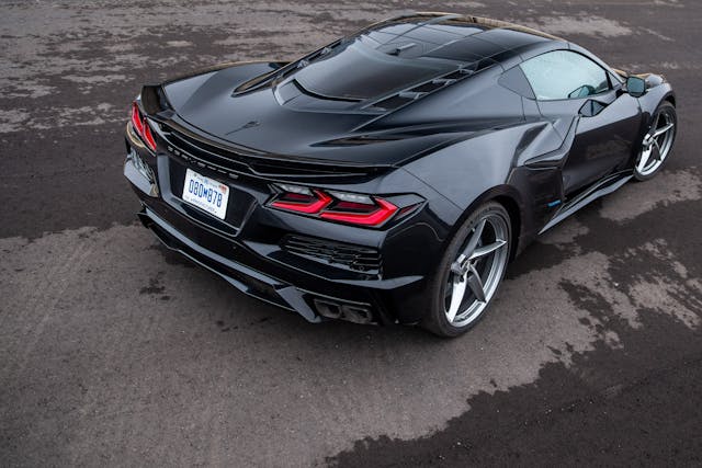 New Corvette E-Ray hybrid rear three quarter high angle