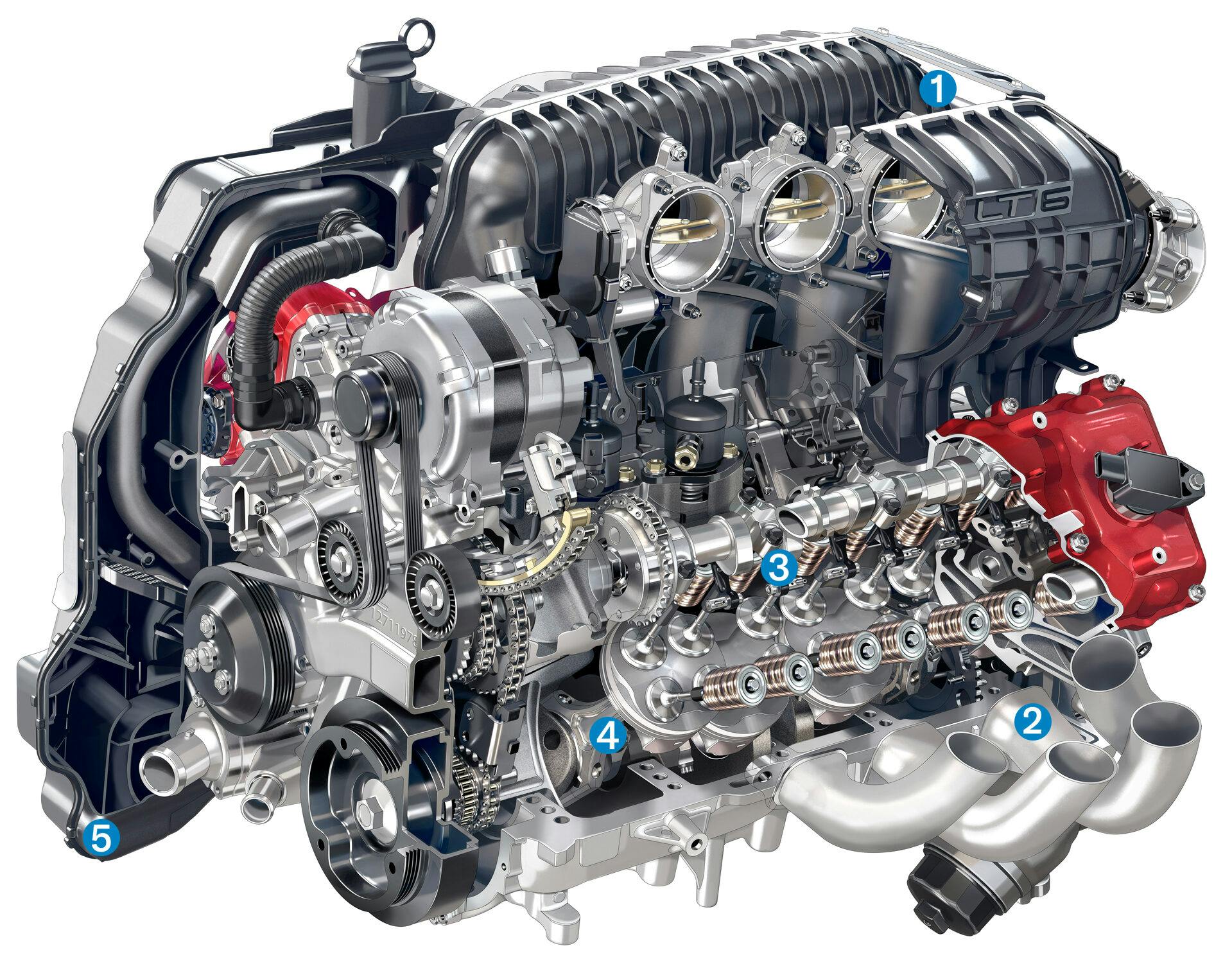 Chevrolet LT6 Corvette Engine Five Points of Interest Cutaway Illustration