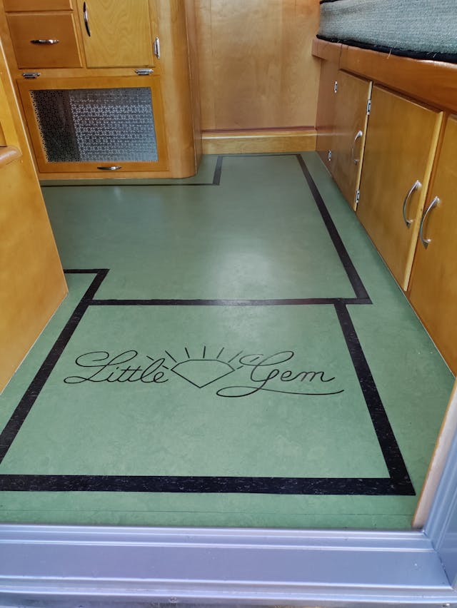 Little Gem Camper Restoration floor script entryway