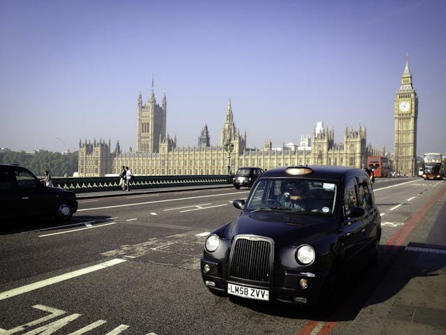 London Black Taxi Cab Big Ben Background