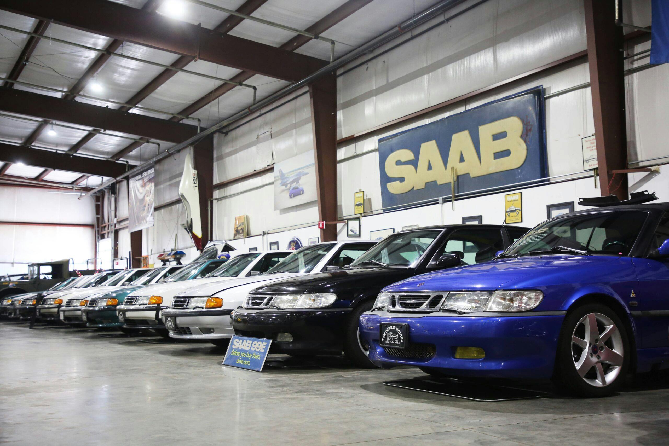 Saab museum row of cars sturgis
