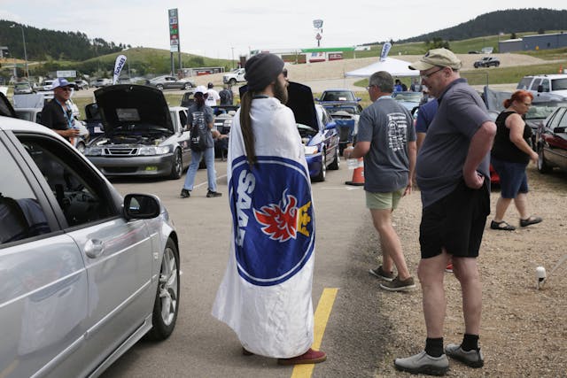 Saab meetup patrons flag cloak man