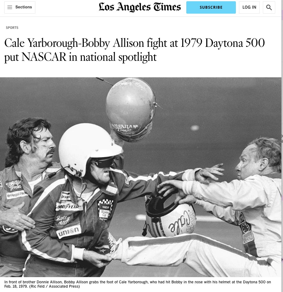 Los Angeles Times NASCAR fight 1979 Donnie Allison Cale Yarborough