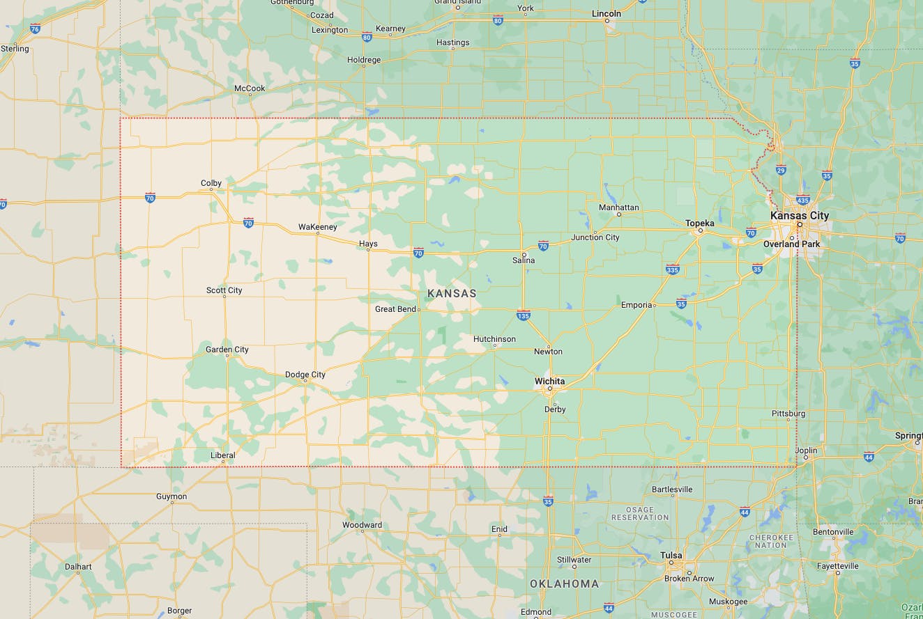 A google map of Kansas the state