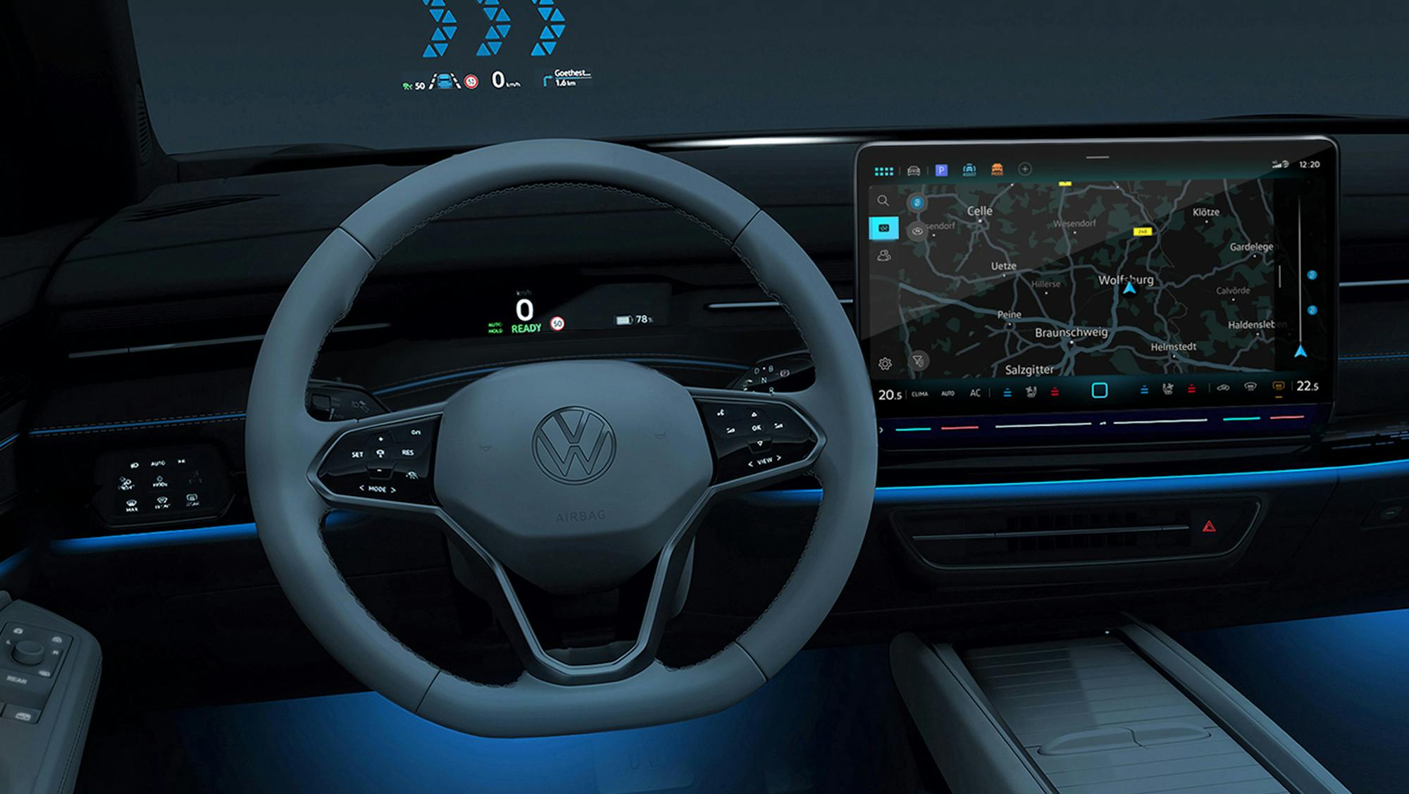 VW ID7 interior dash wheel blue