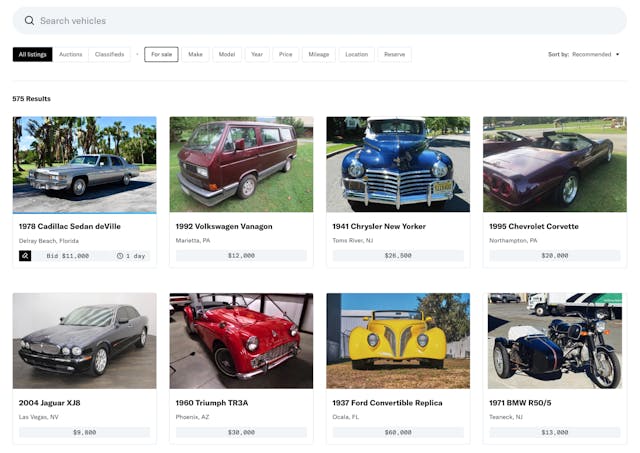 hagerty marketplace online car auction landing page