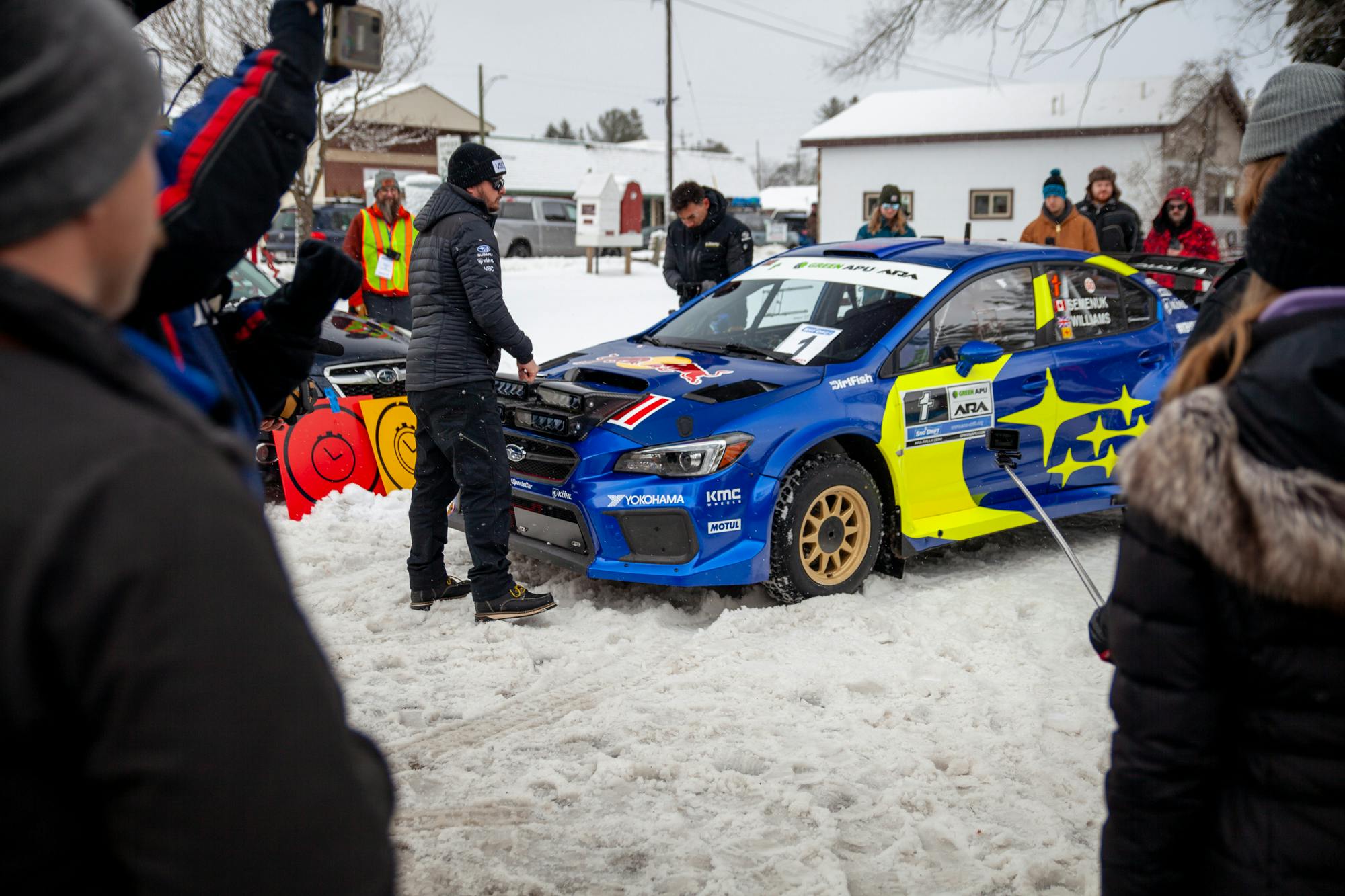 2023 Snow Drifting rally racing subaru front three quarter